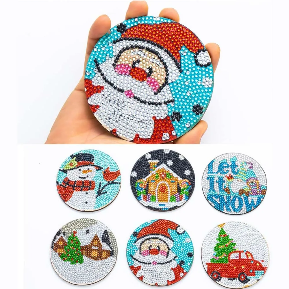 Figured'Art Kerstmis Diamond Painting Onderzetters 6x 10x10cm kurk