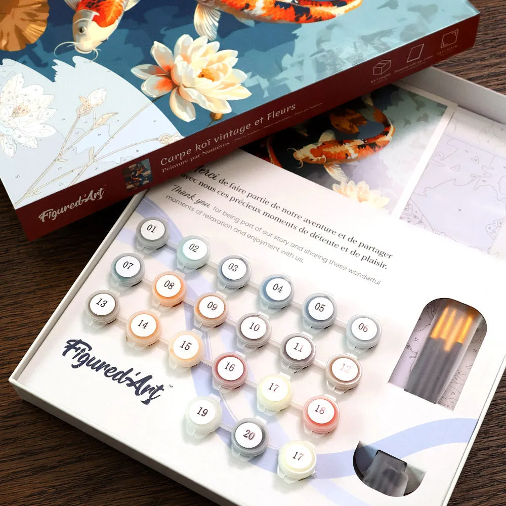 Figured'Art Vintage Koi Karper Bloemen schilderen op nummer cadeauset