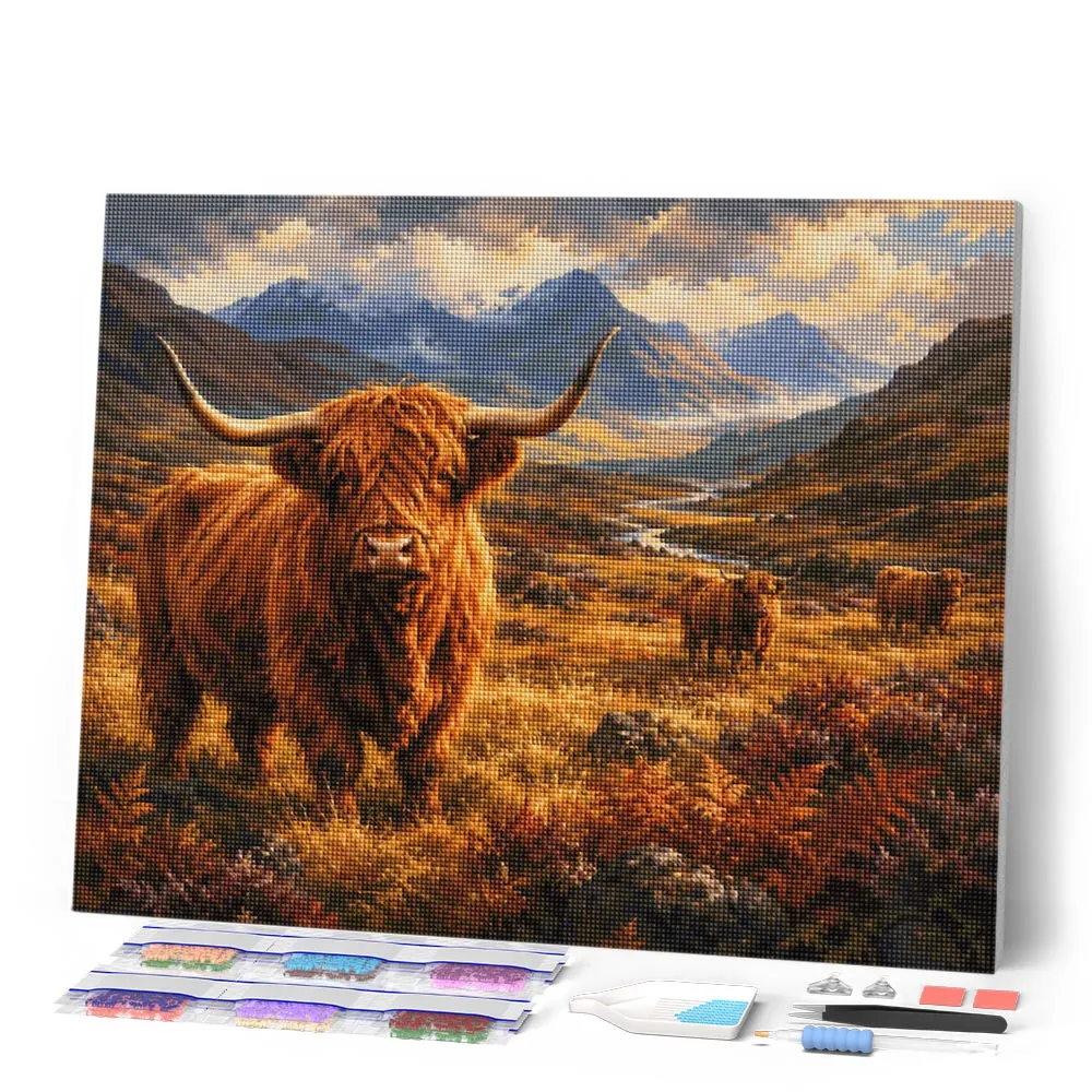 Figured'Art Hooglander in het Glen diamond painting 40x50cm vierkant