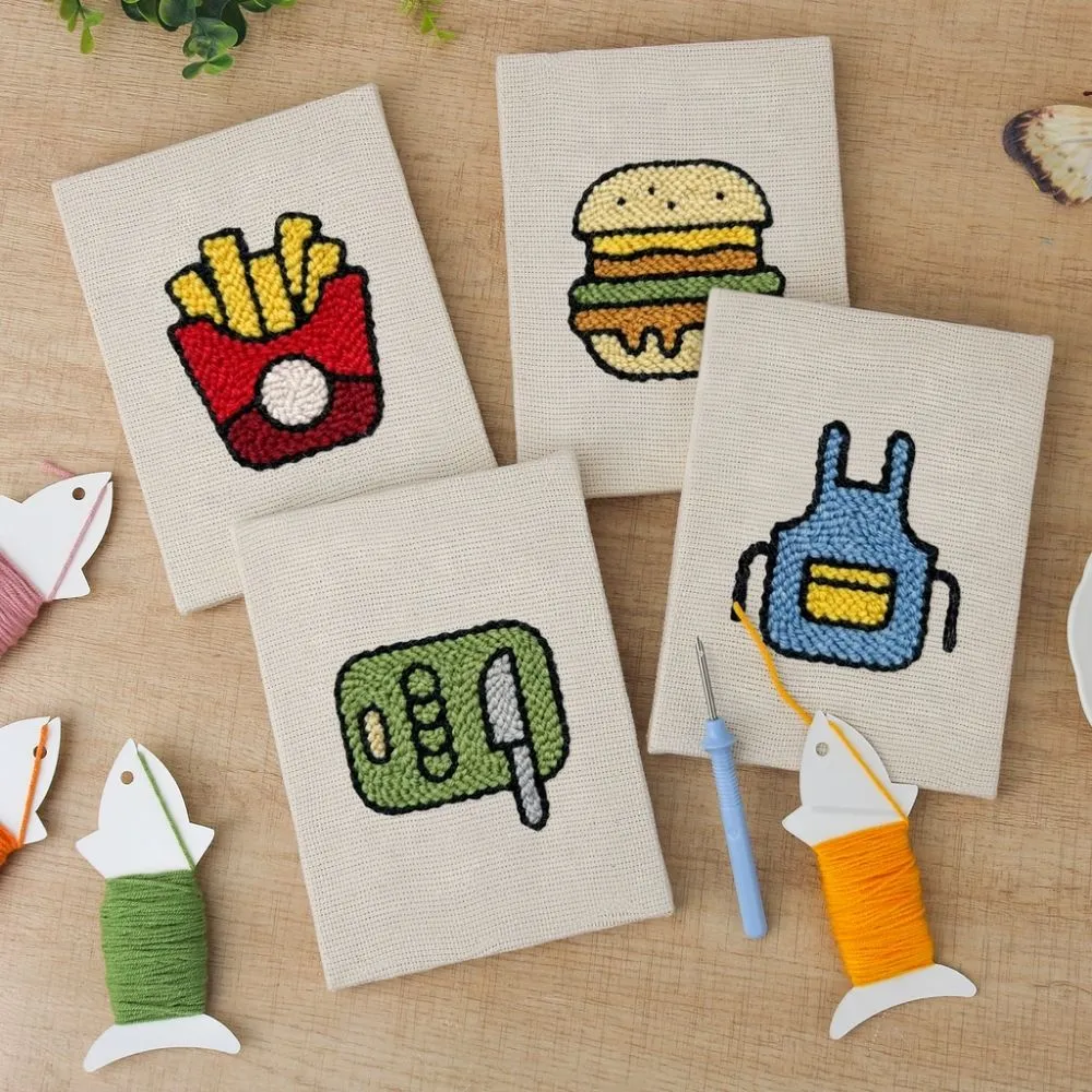 Figured'Art Punch Needle Set Keuken en Snacks 15x20cm 4 stuks
