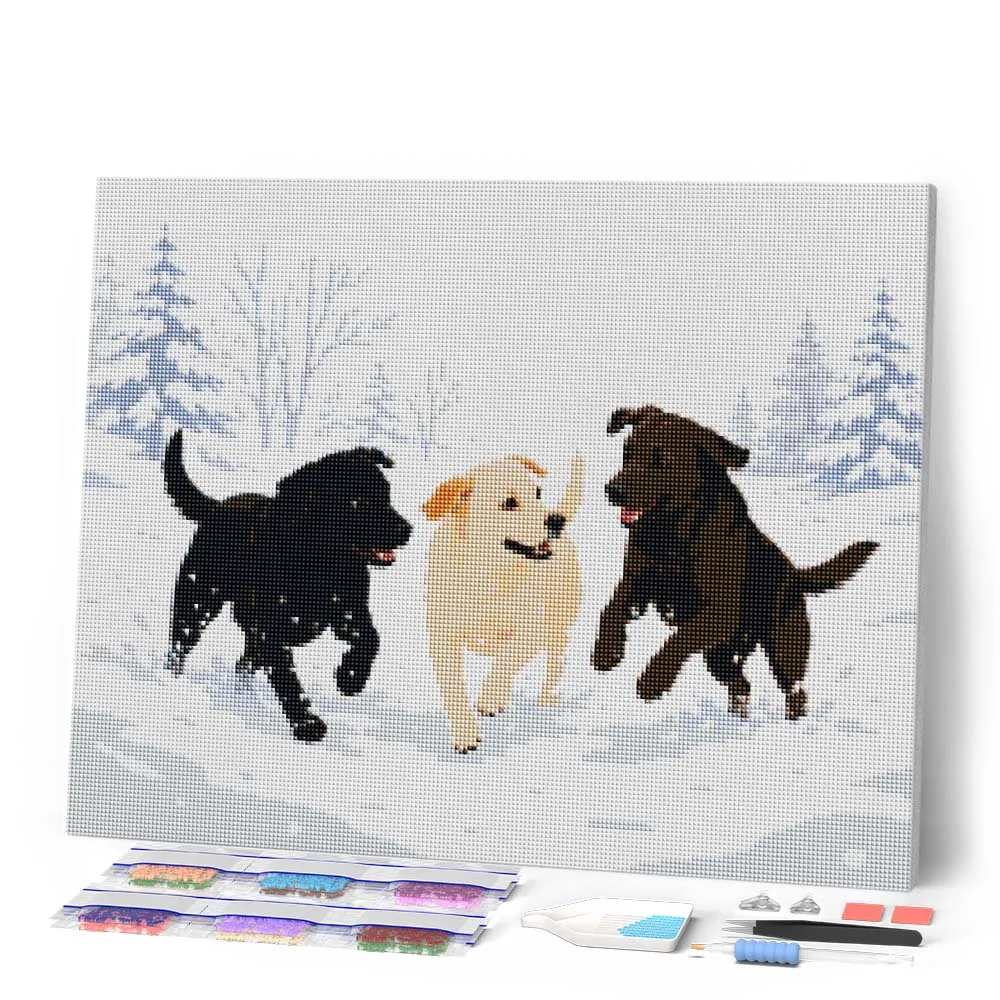 Figured'Art Winterse Hondenspelletjes Diamond Painting Full Drill
