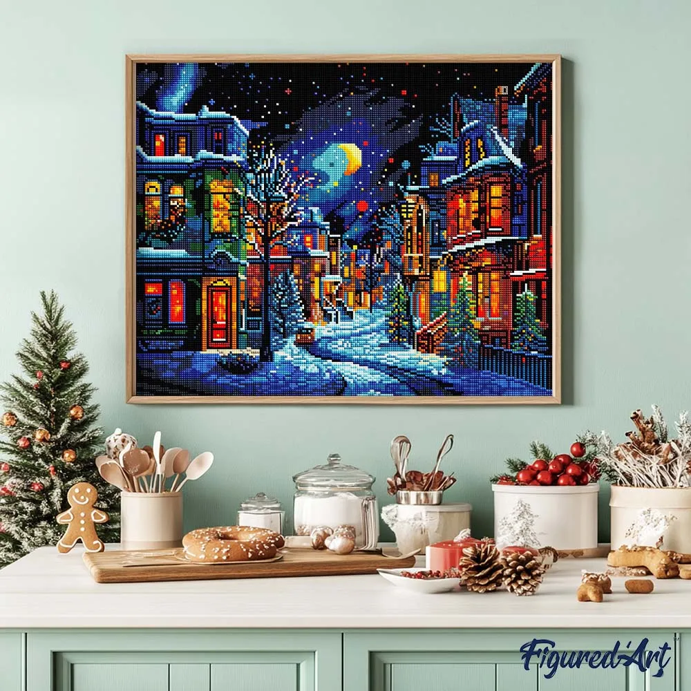 Figured'Art Halve Maan Winter diamond painting 40x50 ingelijst vierkant
