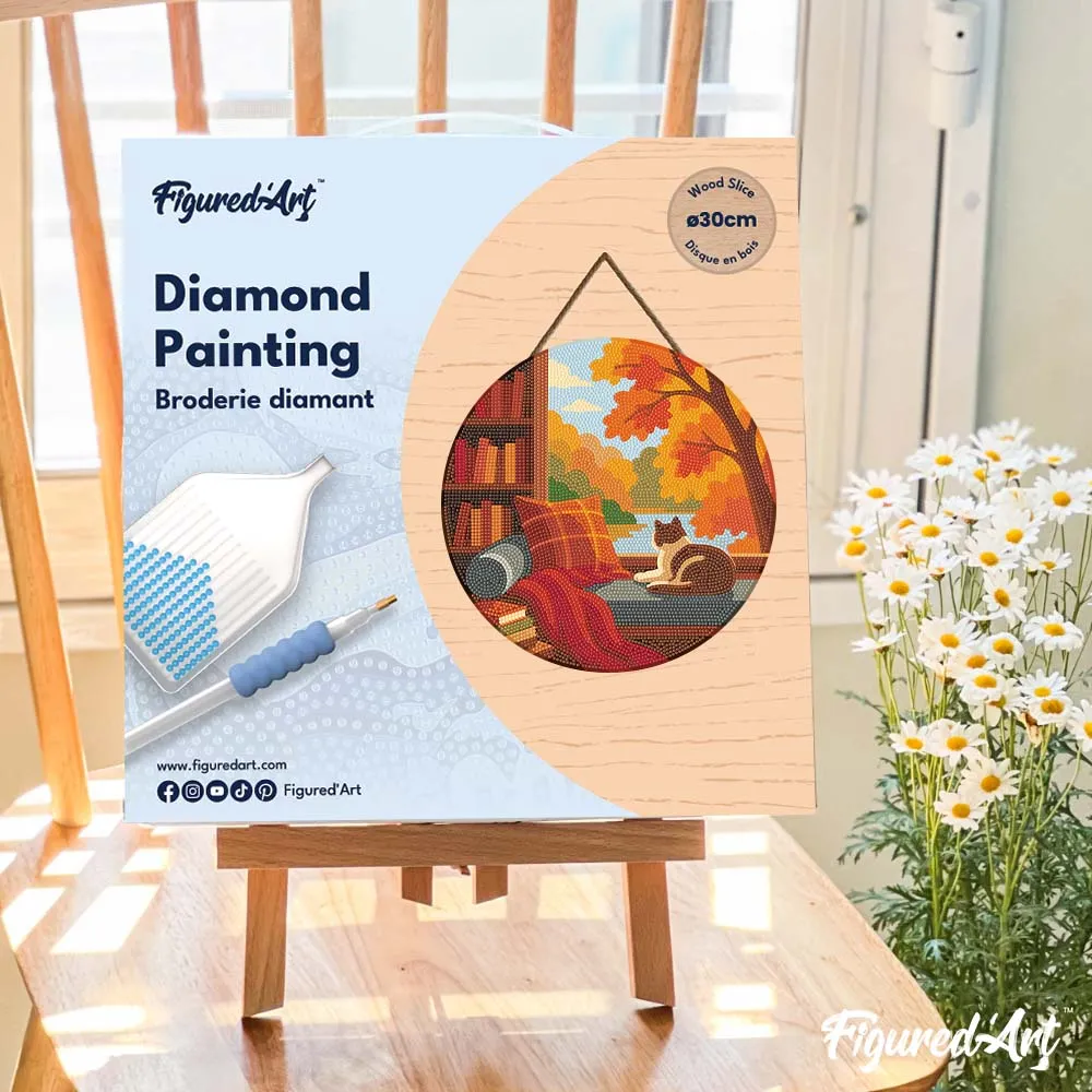 Figured'Art Herfstzicht Kat Diamond Painting Hout 30cm