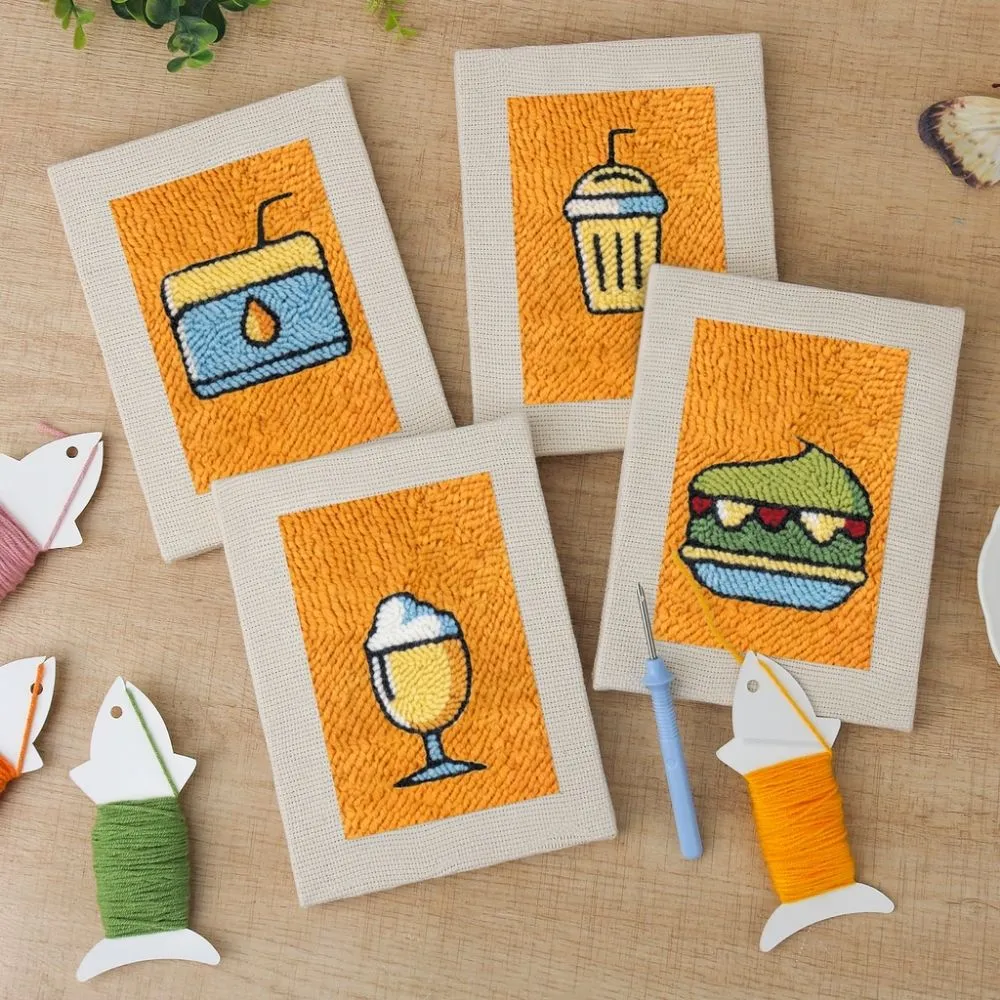 Figured'Art Drankjes Punch Needle Set 4 stuks met frame