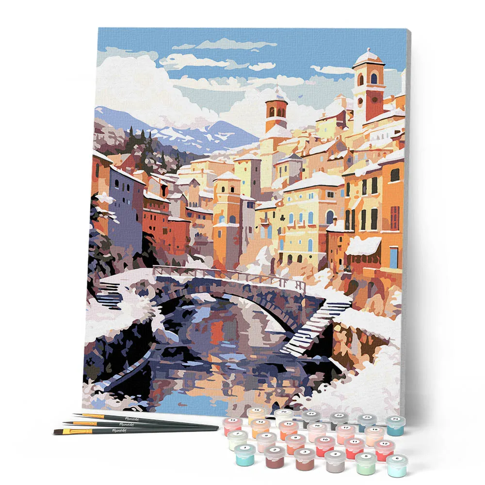 Figured'Art Winterdorp aan de rivier schilderen op nummer 40x50 cm