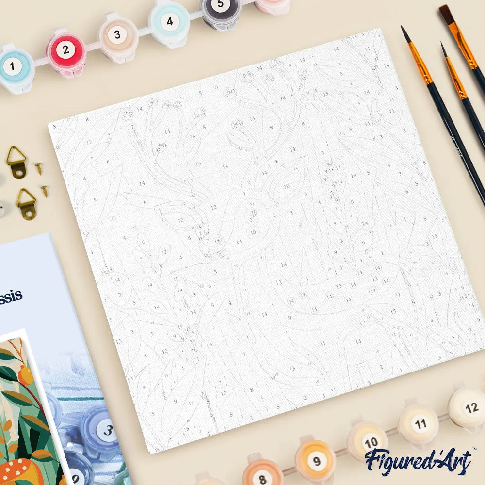 Figured'Art Gouden rendier mini schilderen op nummer 20x20cm met frame