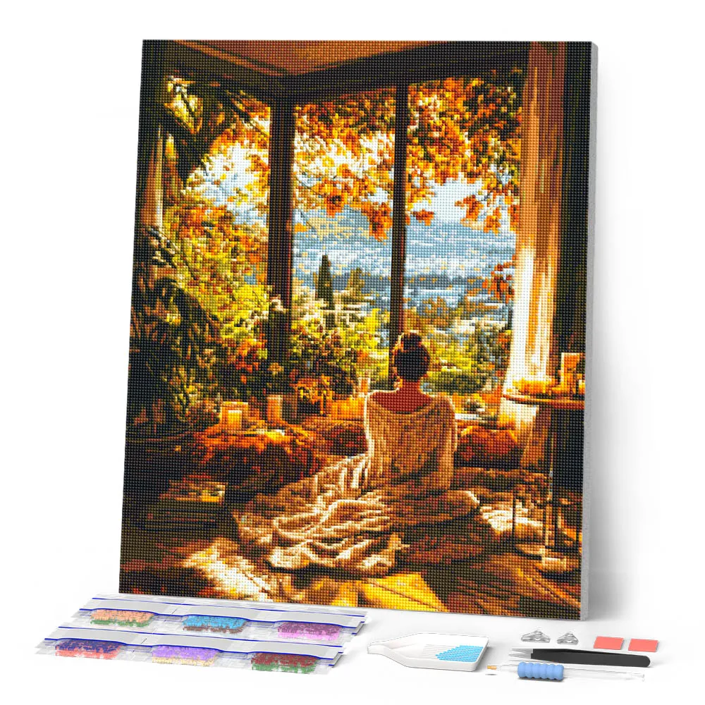 Figured'Art Gezellige herfstochtend diamond painting 40x50 cm full drill