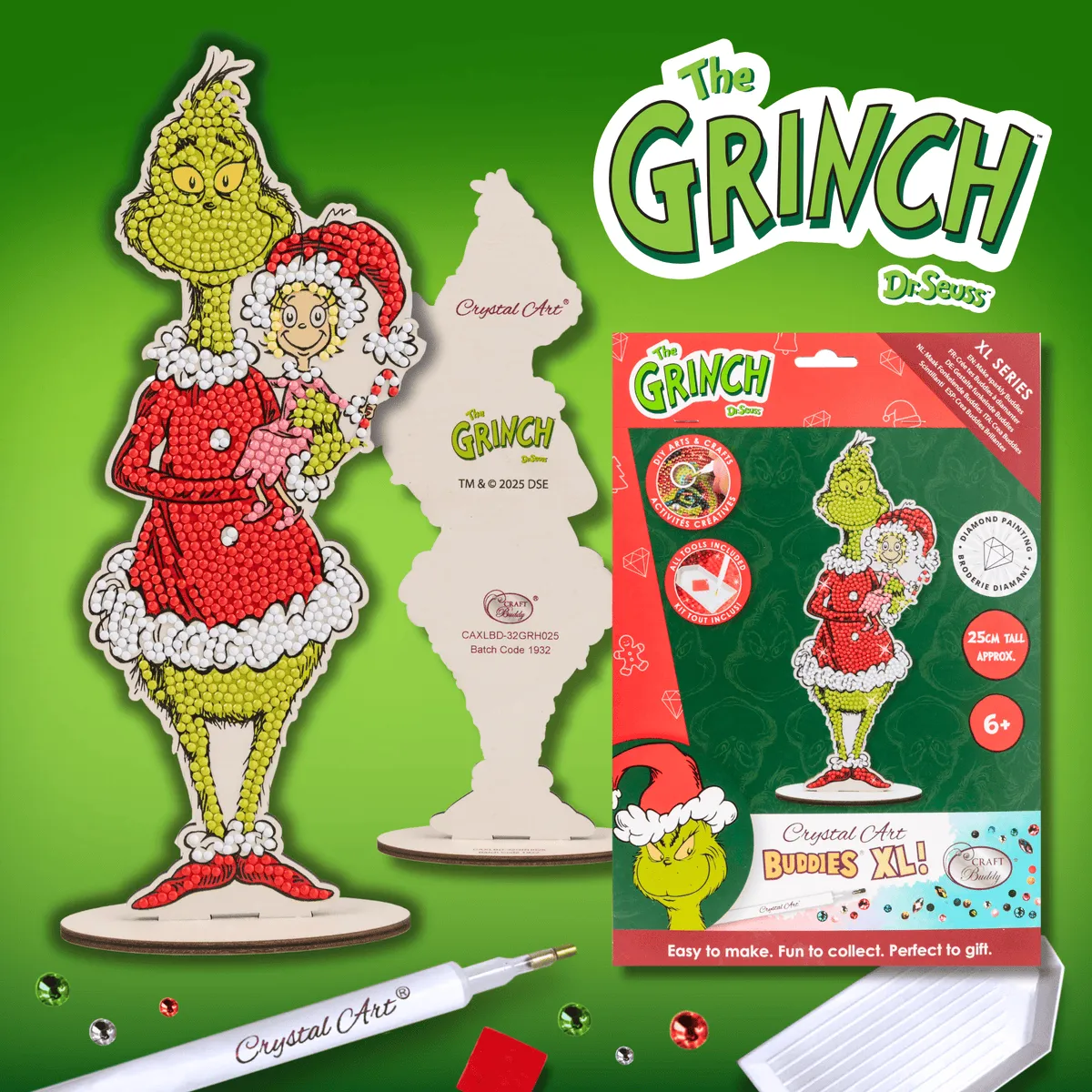 Craft Buddy Crystal Art Buddies Grinch figuur 25cm XL kerst