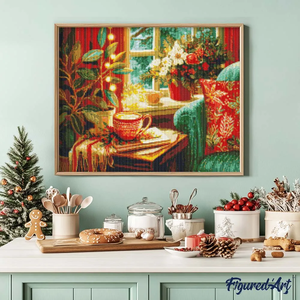 Figured'Art Feestelijke Koffiehoek diamond painting kerst full drill