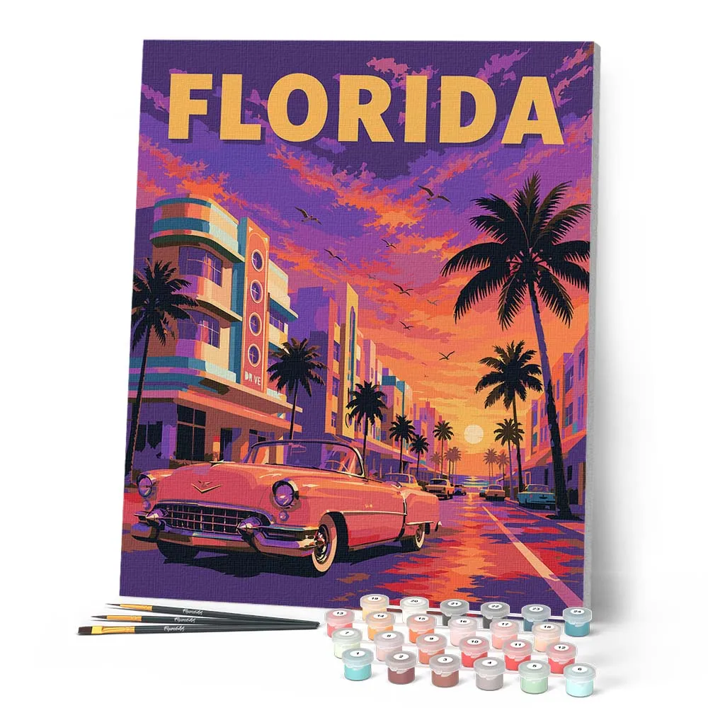 Figured'Art Vintageposter Florida schilderen op nummer 40x50 cm paars