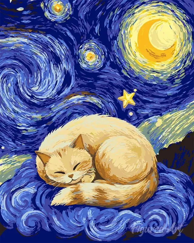 Figured'Art Sterrennacht Dromen Schilderen op Nummer Kat