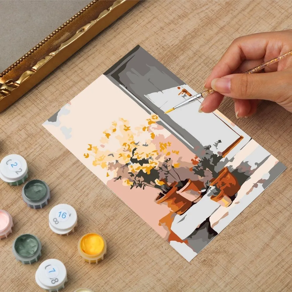 Figured'Art Mini Binnenplaats in Bloei schilderen op nummer 16,5x11cm lijst
