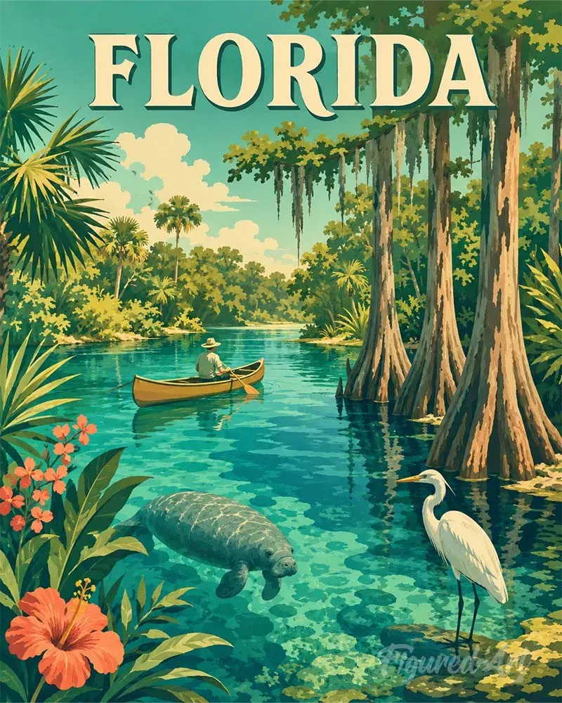 Figured'Art Vintageposter van de wilde dieren van Florida schilderen 40x50