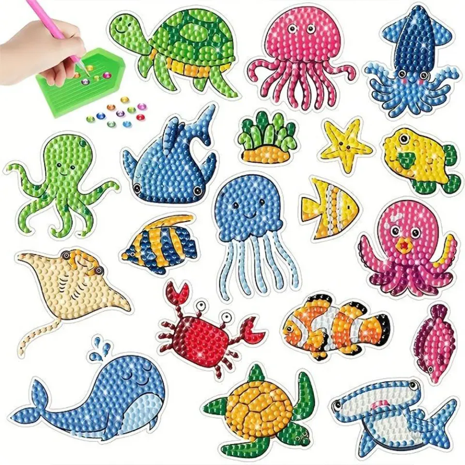 Figured'Art Zeedieren diamond painting stickers kinderen 19 stuks