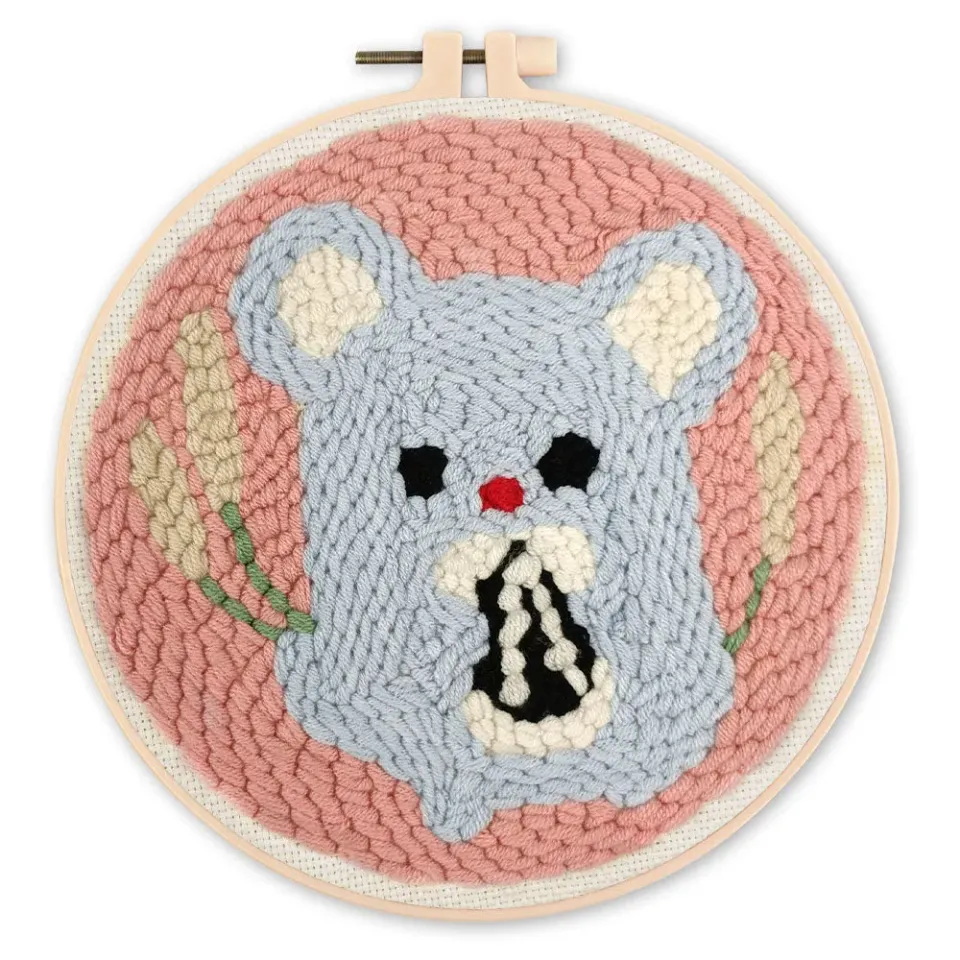 Figured'Art Schattige muis punch needle pakket 20x20cm wol