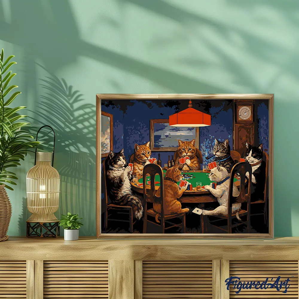 Figured'Art Katten spelen poker schilderen op nummer 40x50cm acryl