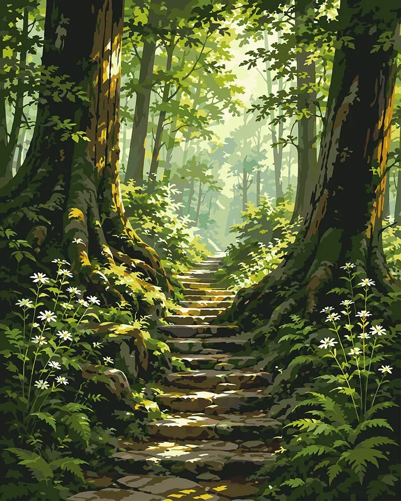 Figured'Art Zonnig Bospad schilderen op nummer 40x50cm bos