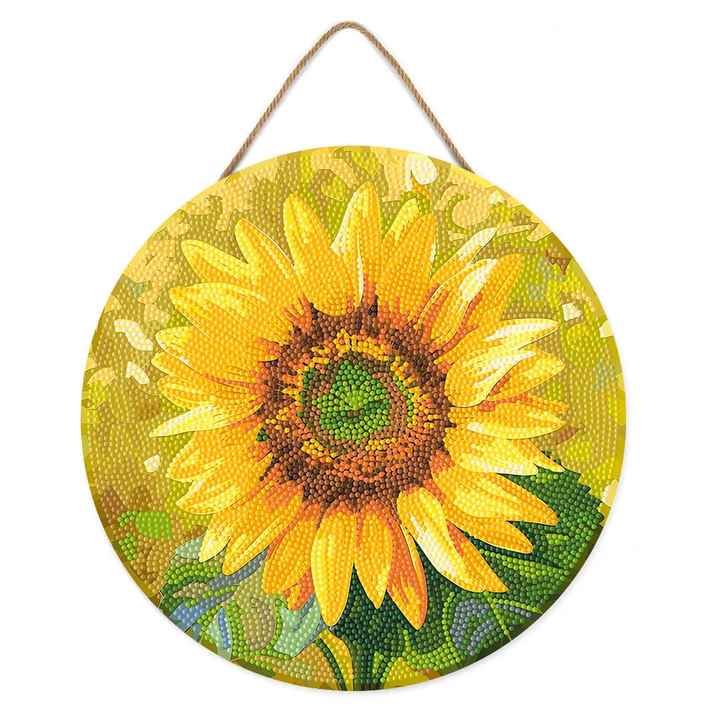 Figured'Art Zonnebloem diamond painting 30 cm houten schijf rond