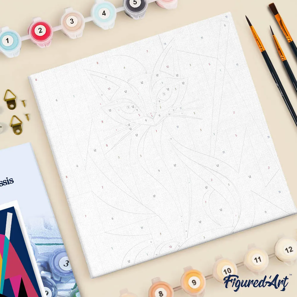 Figured'Art Abstracte Kat Mini Schilderen op Nummer 20x20 Frame