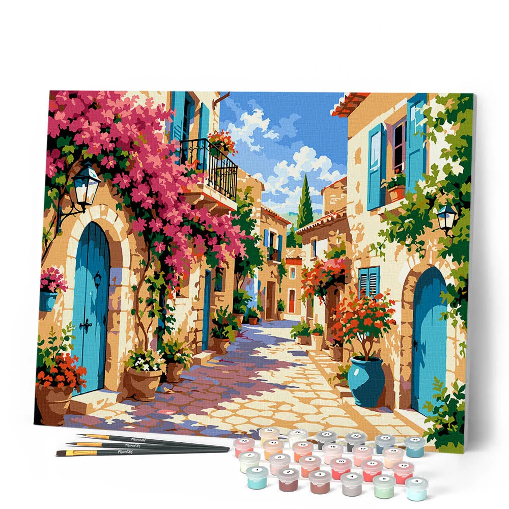 Figured'Art Bloeiend Mediterraans Dorp schilderen op nummer 40x50 zomer