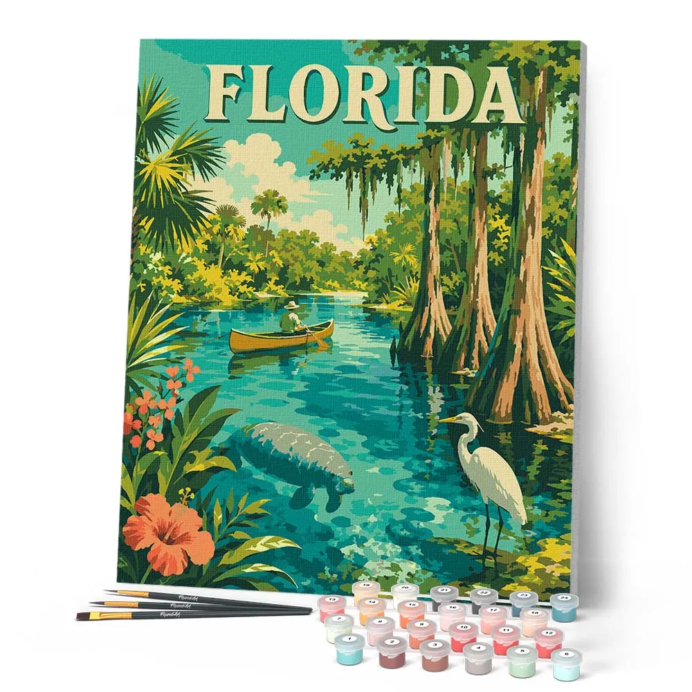 Figured'Art Vintageposter van de wilde dieren van Florida schilderen 40x50