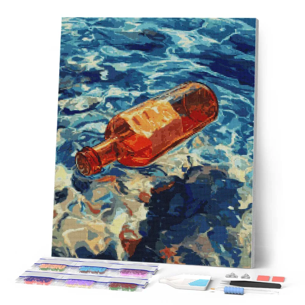 Figured'Art Flessenpost diamond painting vierkant full drill stilleven zee