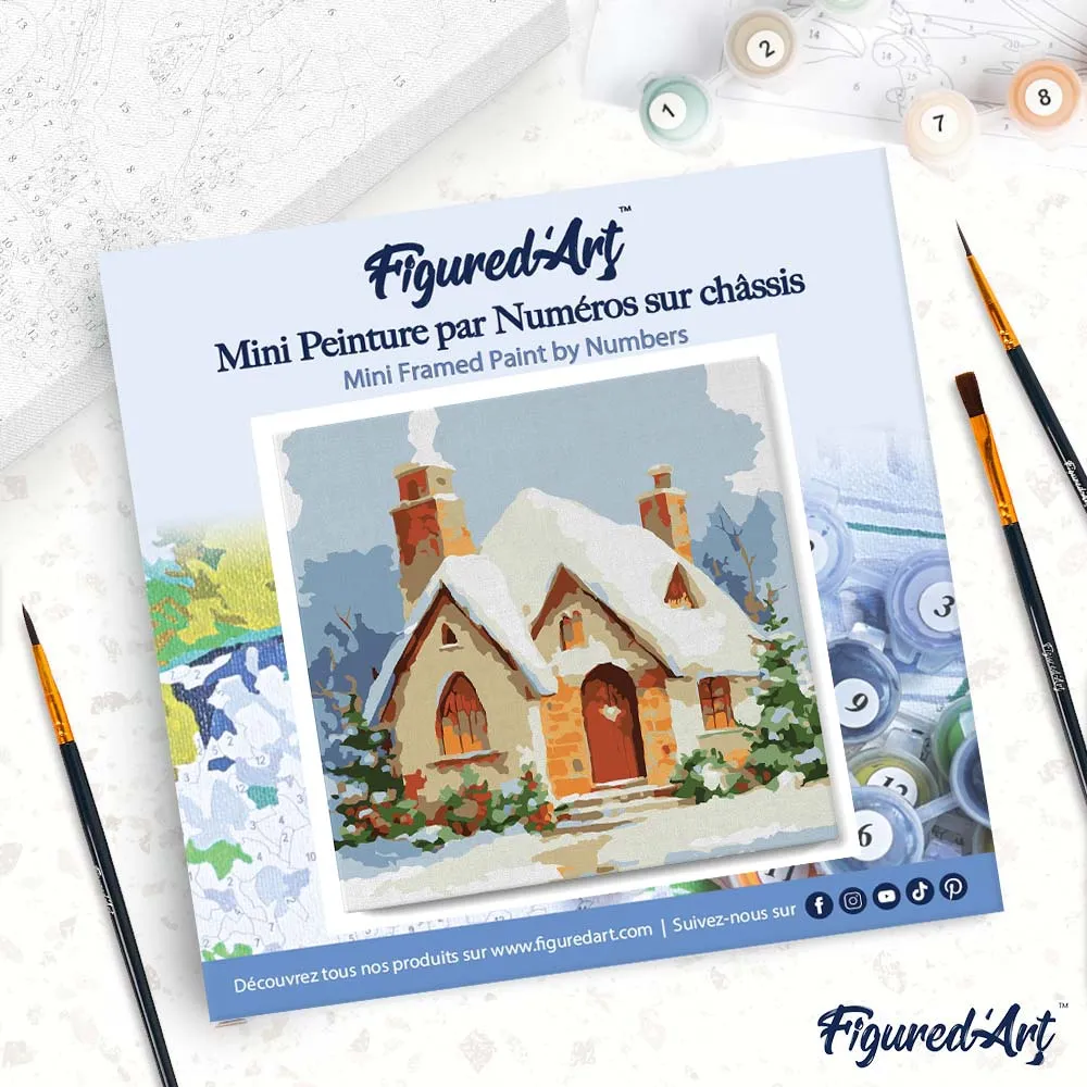 Figured'Art Bakstenen huis winter mini schilderen op nummer 20x20 frame