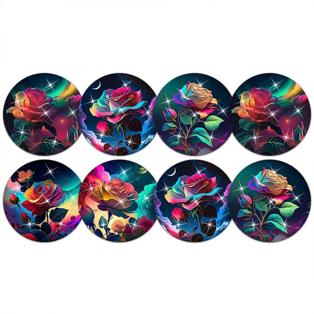Figured'Art Rozen diamond painting onderzetters 8 stuks kurk