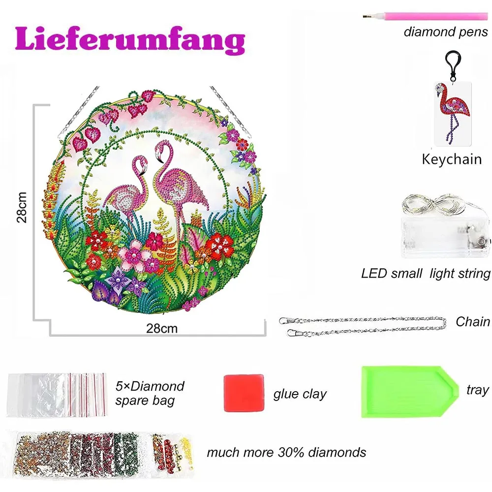 Figured'Art Flamingo's diamond painting deurhanger 28x28 cm LED
