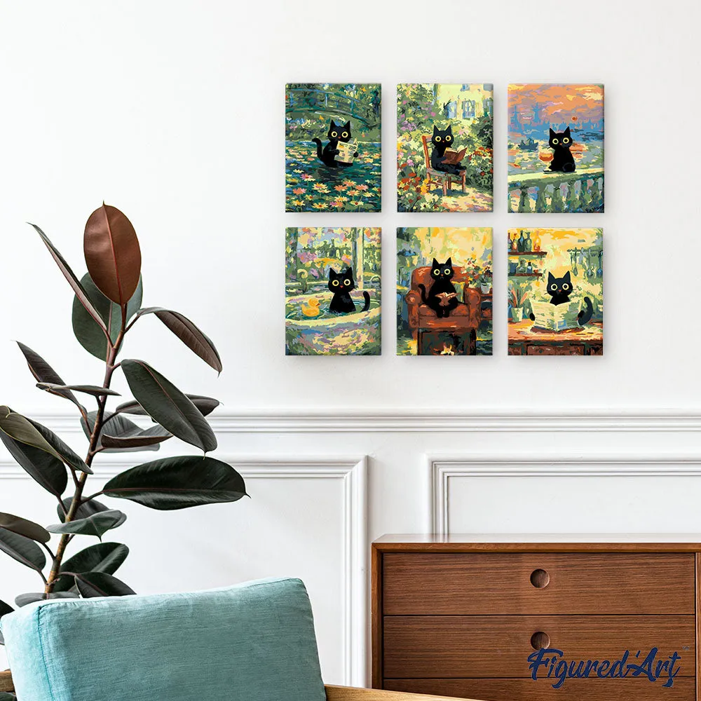 Figured'Art Mini Kat in Claude Monet-stijl schilderen op nummer 6 stuks
