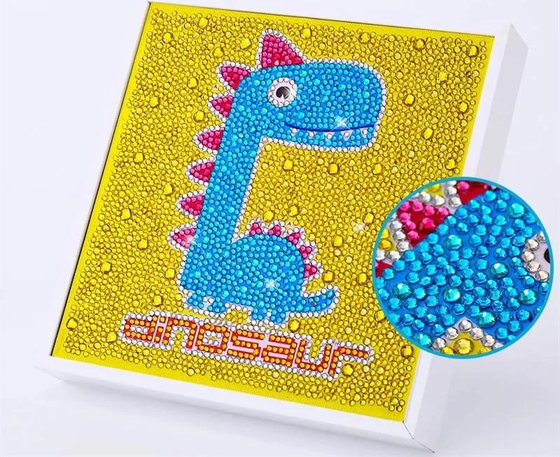 Figured'Art Dinosaurus kinder diamond painting 20x20cm rond met lijst