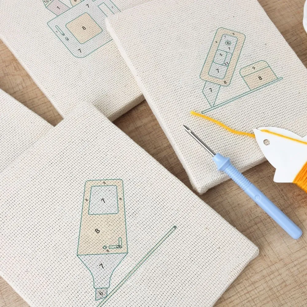Figured'Art Creatieve Bureau Iconen punch needle set 4 stuks katoen