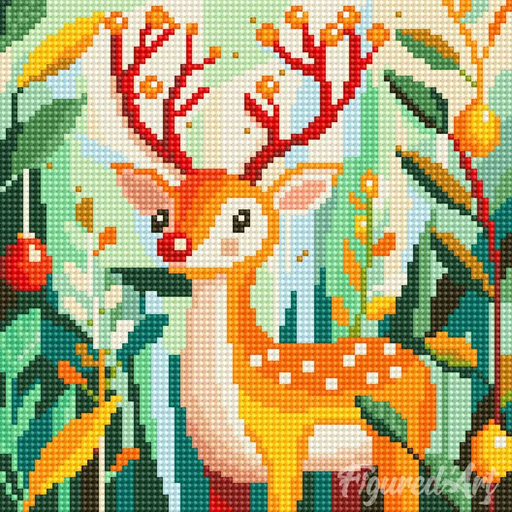 Figured'Art Gouden rendier mini diamond painting 25x25 cm kerst