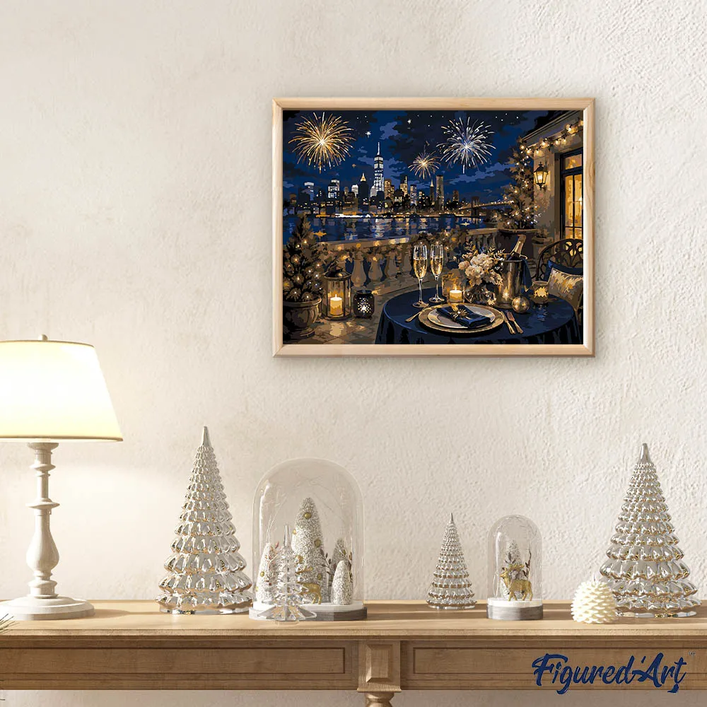 Figured'Art Sprankelende kerstavond schilderen op nummer 40x50