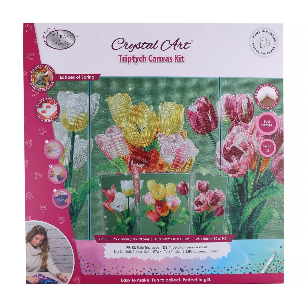 Craft Buddy Crystal Art Echoes of Spring triptiek tulpen 3-delig