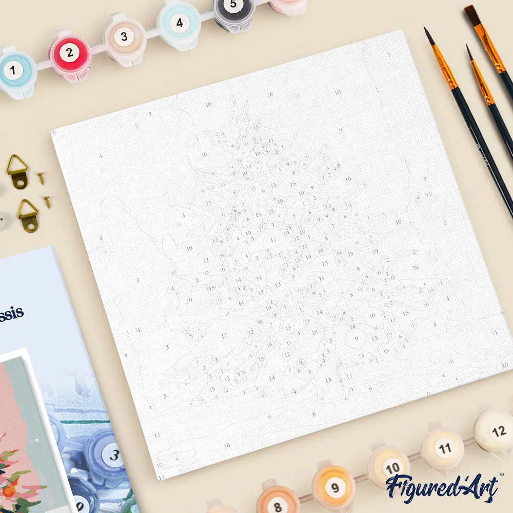 Figured'Art Mini Schilderen op Nummer Besneeuwde kerstboom 20x20 cm met frame