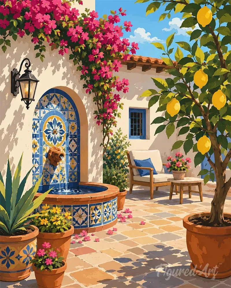 Figured'Art Mediterrane fontein schilderen op nummer 40x50 cm
