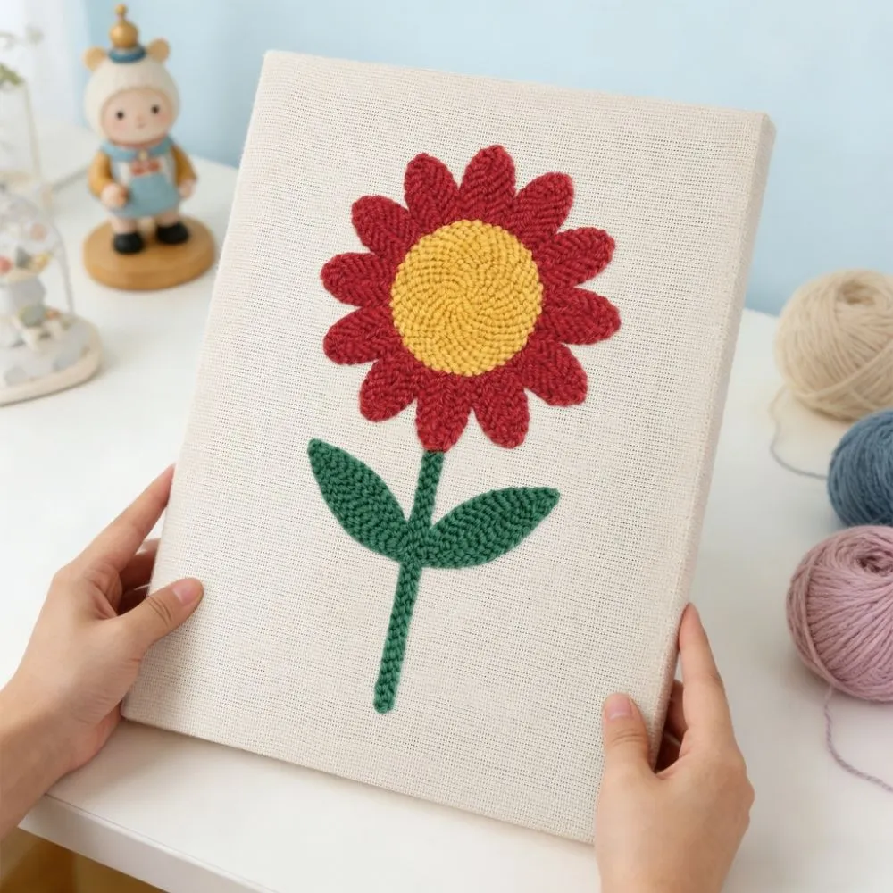 Figured'Art Stralende Bloem punch needle pakket 20x30 cm met frame