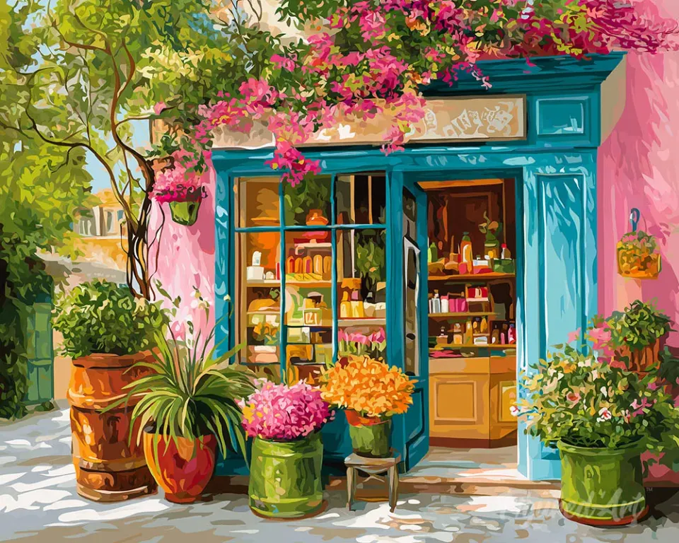 Figured'Art De bloemenmarkt schilderen op nummer 40x50 cm gemiddeld