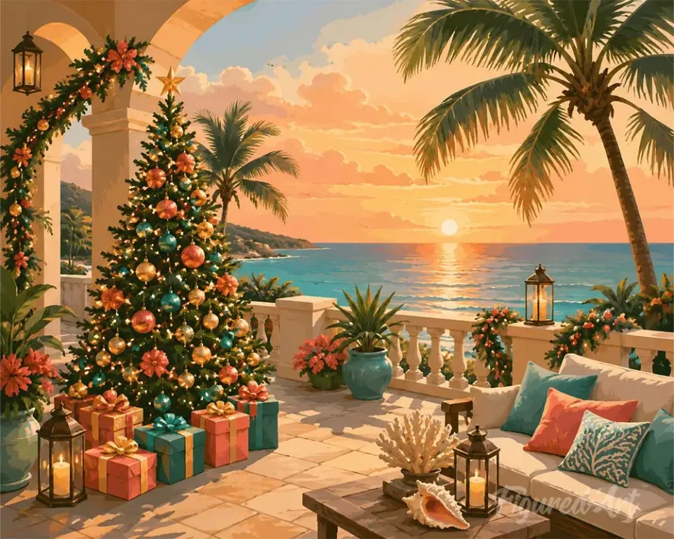 Figured'Art Kerst aan de oceaan diamond painting full drill 40x50