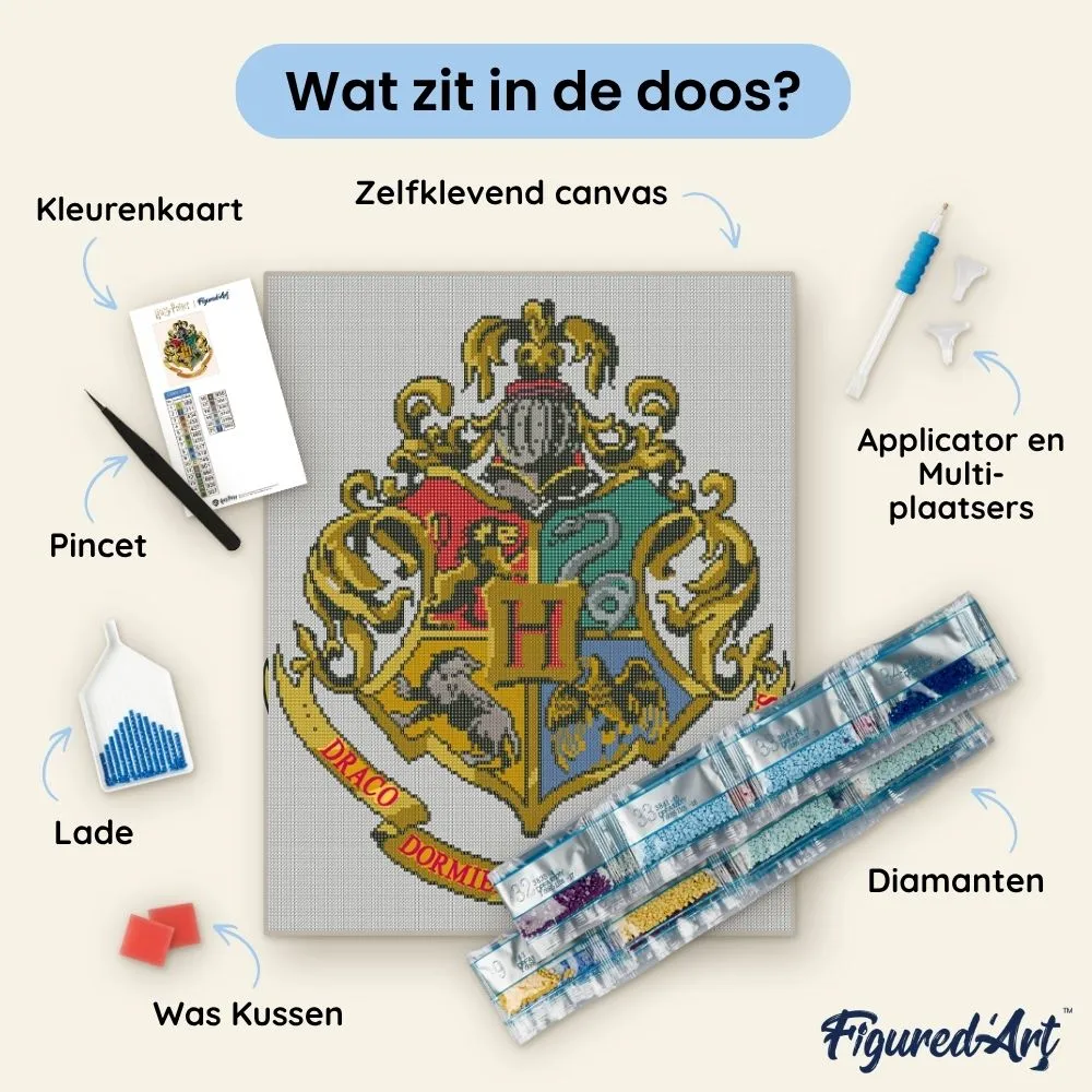 Figured'Art Hogwarts-wapen Harry Potter diamond painting 40x50cm ingelijst