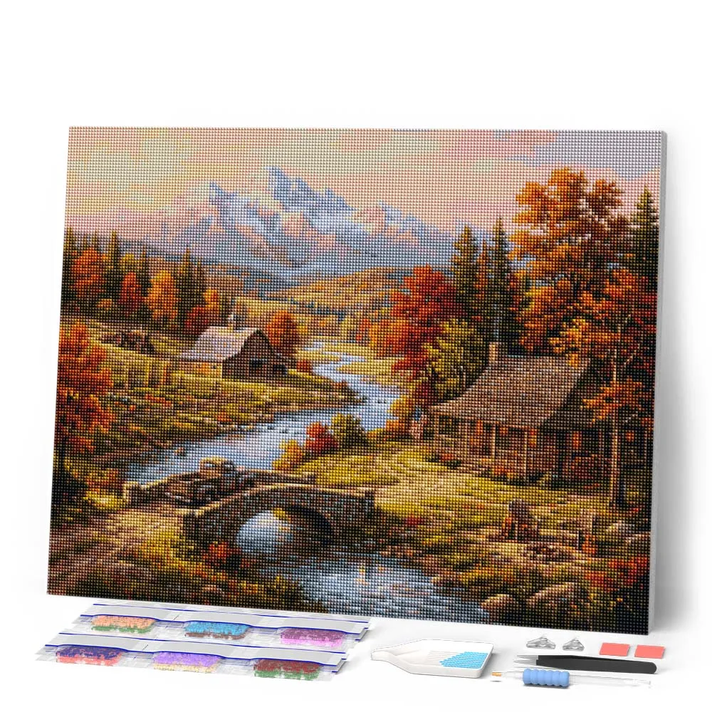Figured'Art Herfst aan de rivier diamond painting 40x50cm