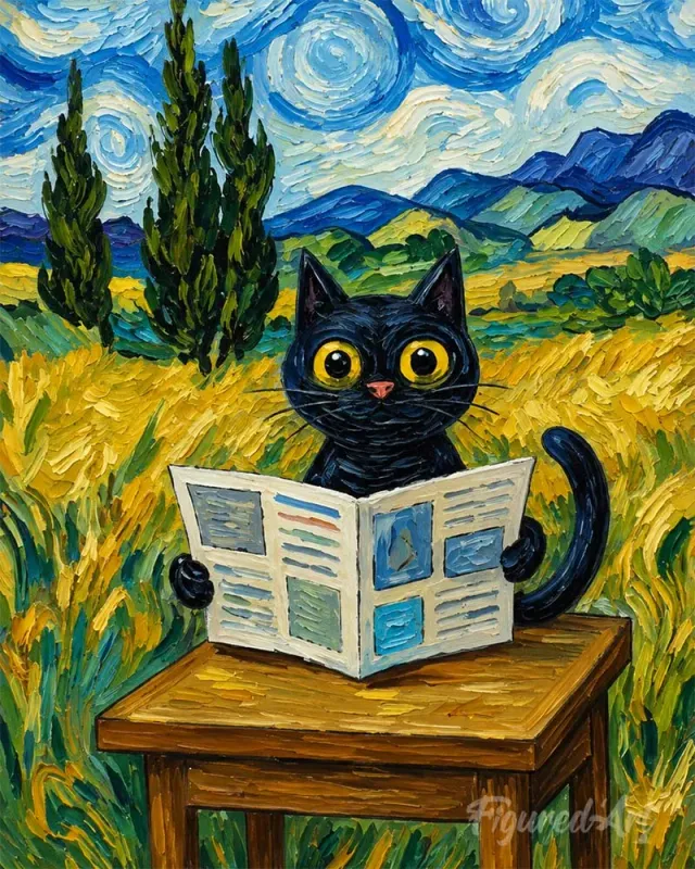 Figured'Art Van Goghs nieuwsgierige kat schilderen op nummer 40x50 cm gevorderd
