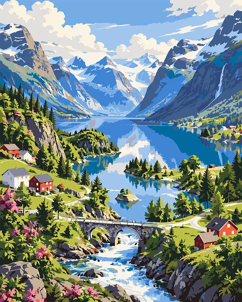 Figured'Art Lovatnetmeer in Loen Noorwegen schilderen op nummer 40x50cm landschap