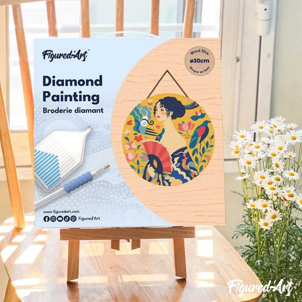 Figured'Art Dame met waaier Klimt diamond painting hout 30cm
