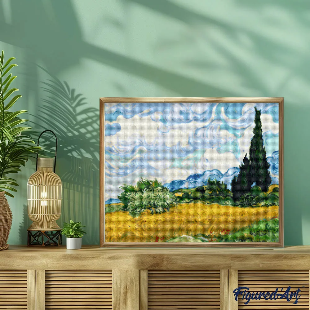 Figured'Art Tarweveld met cipressen Van Gogh diamond painting 40x50cm
