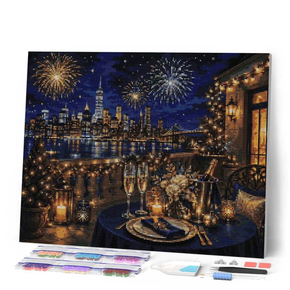 Figured'Art Sprankelende Kerstavond diamond painting 40x50 cm