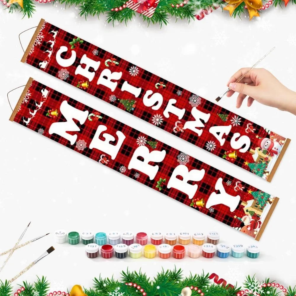 Figured'Art Kerstschuilplaats deur banners schilderen op nummer 20x120cm set