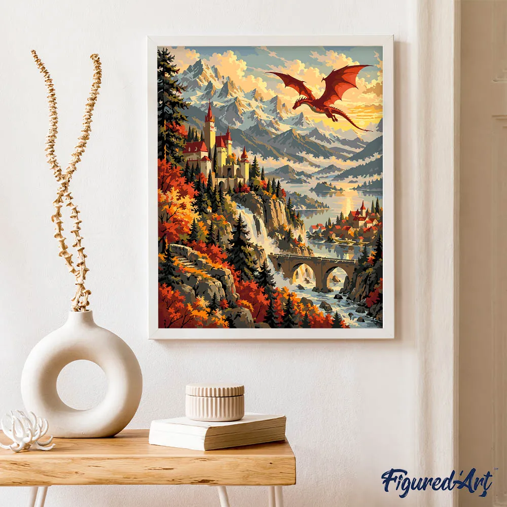 Figured'Art Drakenrijk schilderen op nummer canvas fantasie landschap