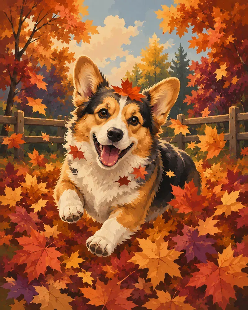 Figured'Art Vrolijke Corgi diamond painting 40x50cm rond